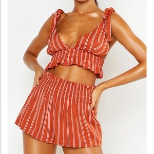 Boohoo Striped Tie Detail Linen SET